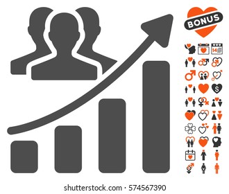 Audience Growth Chart icon with bonus love clip art. Vector illustration style is flat iconic elements for web design, app user interfaces.