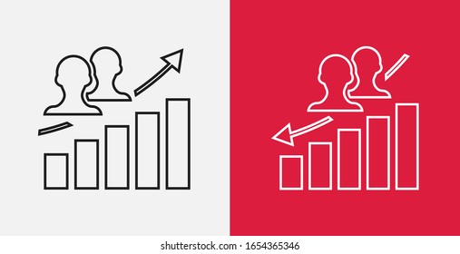 Audience growth and declining bar chart icons set. Vector illustration icon. Simple vector icon. Chart, people icon.
