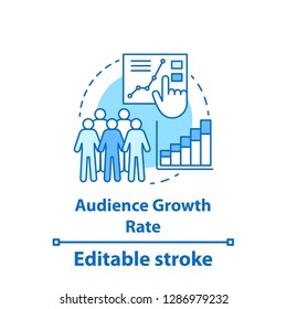 Audience growth rate concept icon. SMM metrics, tools. Customer atraction. Social media measurement and analytics idea thin line illustration. Vector isolated outline drawing. Editable stroke