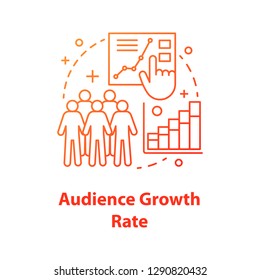 Audience growth rate concept icon. SMM metrics, tools. Customer atraction. Social media measurement and analytics idea thin line illustration. Vector isolated outline drawing