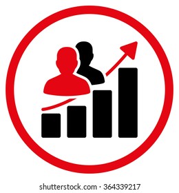 Audience Growth vector icon. Style is bicolor flat circled symbol, intensive red and black colors, rounded angles, white background.