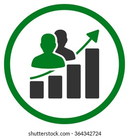 Audience Growth vector icon. Style is bicolor flat circled symbol, green and gray colors, rounded angles, white background.