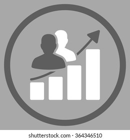 Audience Growth vector icon. Style is bicolor flat circled symbol, dark gray and white colors, rounded angles, silver background.