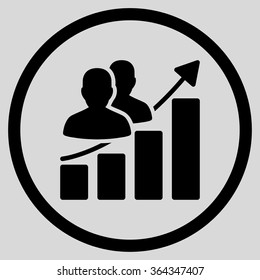 Audience Growth vector icon. Style is flat circled symbol, black color, rounded angles, light gray background.