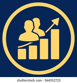 Audience Growth vector icon. Style is flat circled symbol, yellow color, rounded angles, blue background.