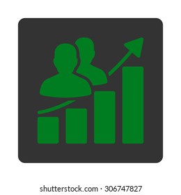 Audience Growth vector icon. This flat rounded square button uses green and gray colors and isolated on a white background.