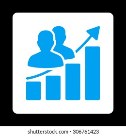 Audience Growth vector icon. This flat rounded square button uses blue and white colors and isolated on a black background.