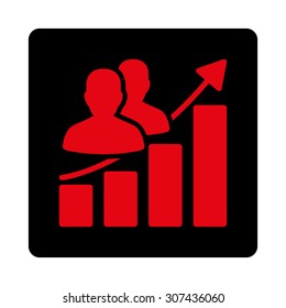 Audience Growth vector icon. This flat rounded square button uses intensive red and black colors and isolated on a white background.