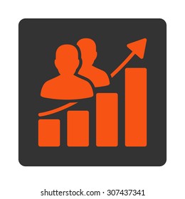 Audience Growth vector icon. This flat rounded square button uses orange and gray colors and isolated on a white background.