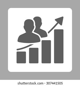 Audience Growth vector icon. This flat rounded square button uses dark gray and white colors and isolated on a silver background.