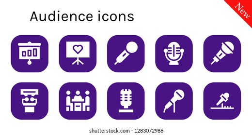  audience icon set. 10 filled audience icons. Simple modern icons about  - Presentation, Microphone, Conference