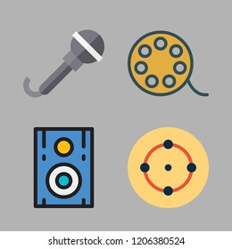 audience icon set. vector set about speaker, target, movie and microphone icons set.
