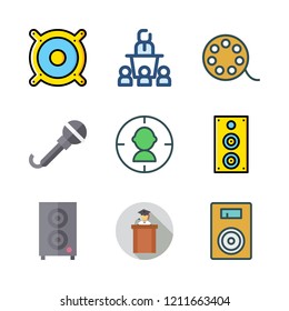 audience icon set. vector set about microphone, conference, lecture and target icons set.