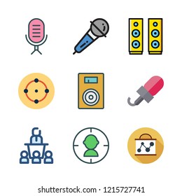 audience icon set. vector set about speaker, presentation, microphone and target icons set.