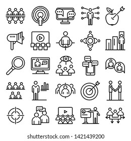 Audience icons set. Outline set of audience vector icons for web design isolated on white background