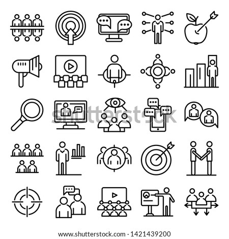 Audience icons set. Outline set of audience vector icons for web design isolated on white background