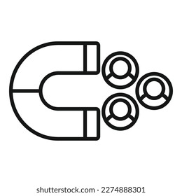 vector de contorno de icono del imán de audiencia. Grupo de anuncios. Medios de comunicación de la empresa