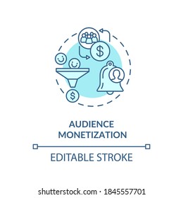 Audience monetization concept icon. Modern online entrepreneurship, sponsorship idea thin line illustration. Trendy social media business. Vector isolated outline RGB color drawing. Editable stroke