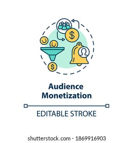 Audience monetization concept icon. Modern online entrepreneurship, crowdfunding idea thin line illustration. Trendy social media business. Vector isolated outline RGB color drawing. Editable stroke