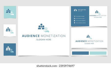 Audience monetization logo design with editable slogan. Branding book and business card template.