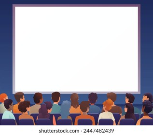 An audience of people at a presentation or in front of cinema movie screen 