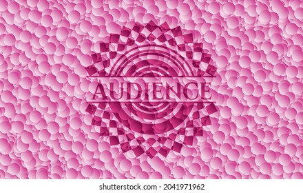 Audience pink emblem with bubbles background. Vintage. Vector Illustration. Detailed. 