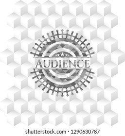 Audience realistic grey emblem with cube white background