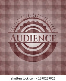 Audience red emblem with geometric pattern background. Seamless.