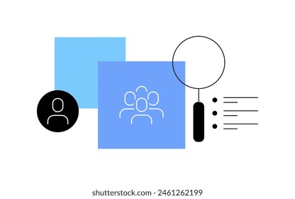 Audience research. Human resources and human science. Statistics and data blocks. Minimalist flat illustration. Vector file.