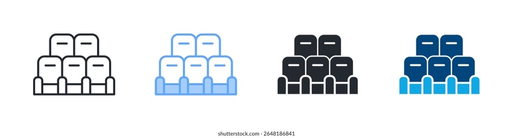 Audience Seat Icon Set Multiple Style. Designed In Outline, Blue, Glyph, Dual Tone
