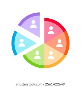 Audience segmentation, a flat color vector element, forms the basis of a marketing strategy. The segments are divided, and a full-sized decoration is created on white.