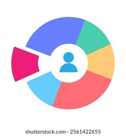 Audience segmentation, a flat color vector element, forms the basis of a marketing strategy. The segments are divided, and a full-sized decoration is created on white.
