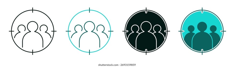 Conjunto de iconos de segmentación de audiencia. Concepto de marketing, negocio o Tecnología. Línea, color sólido o símbolo negro para el Web y la interfaz de usuario. Ilustración de trazo de Vector editable. Perfecto para App o plataformas digitales