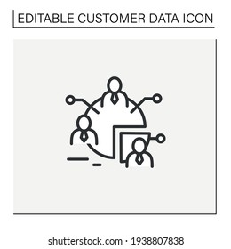 Icono de línea de segmentos de audiencia. Proceso de dividir una audiencia en grupos de personas que tienen necesidades, valores o características similares.Concepto de datos del cliente. Ilustración vectorial aislada.Icono editable