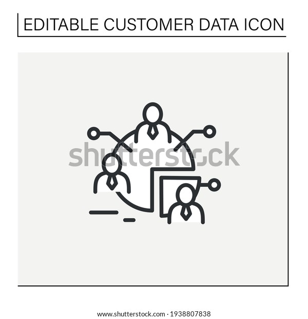 Audience segments line icon. Process of dividing\
an audience into groups of people who have similar needs, values or\
characteristics.Customer data concept. Isolated vector\
illustration.Editable\
stroke