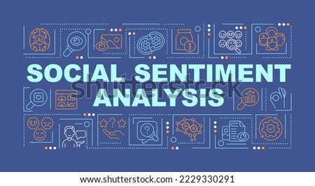 Audience sentiment analysis word concepts dark blue banner. Marketing. Infographics with editable icons on color background. Isolated typography. Vector illustration with text. Arial-Black font used