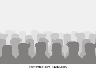 Audience silhouettes cheering at concert. Cinema Hall with the audience and the screen. Vector illustration