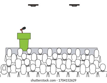 audience sitting in front of a podium