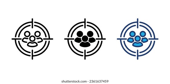 Icono de destino de audiencia. icono de destino con usuario, perfil, persona, símbolo de persona en línea y estilo plano. Ilustración del vector