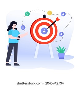 Ilustración vectorial objetivo de audiencia, diseño plano conceptual 