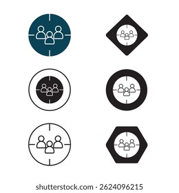 Audience Targeting icon, Precision Reach Mastering the Art of Audience Targeting, Smart Segments, Better Results Unlocking the Power of Targeted Marketing, flat, black, white, sheet, vector