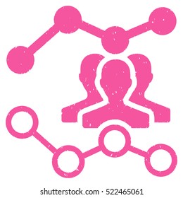 Audience Trends grainy textured icon for overlay watermark stamps. Flat symbol with unclean texture. Dotted vector pink ink rubber seal stamp with grunge design on a white background.