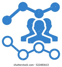 Audience Trends grainy textured icon for overlay watermark stamps. Flat symbol with scratched texture. Dotted vector cobalt ink rubber seal stamp with grunge design on a white background.
