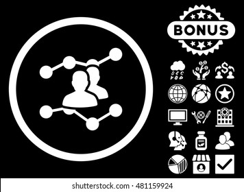 Audience Trends icon with bonus. Vector illustration style is flat iconic symbols, white color, black background.