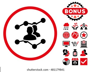 Audience Trends icon with bonus. Vector illustration style is flat iconic bicolor symbols, intensive red and black colors, white background.