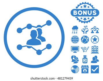 Audience Trends icon with bonus. Vector illustration style is flat iconic symbols, cobalt color, white background.
