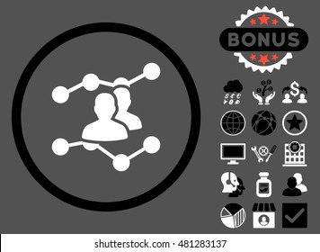 Audience Trends icon with bonus. Vector illustration style is flat iconic bicolor symbols, black and white colors, gray background.