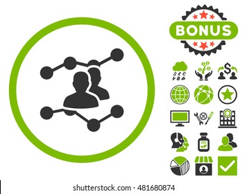 Audience Trends icon with bonus. Vector illustration style is flat iconic bicolor symbols, eco green and gray colors, white background.