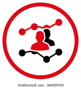 Audience Trends vector icon. Style is bicolor flat circled symbol, intensive red and black colors, rounded angles, white background.