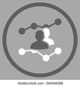 Audience Trends vector icon. Style is bicolor flat circled symbol, dark gray and white colors, rounded angles, silver background.